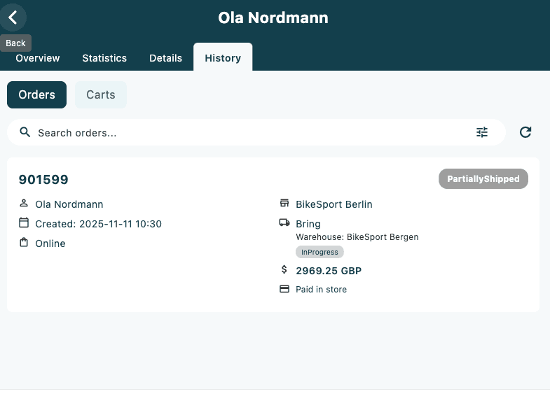 The Last Purchased block on the Home screen showing a horizontal row of line item cards tagged with order number ribbons above them
