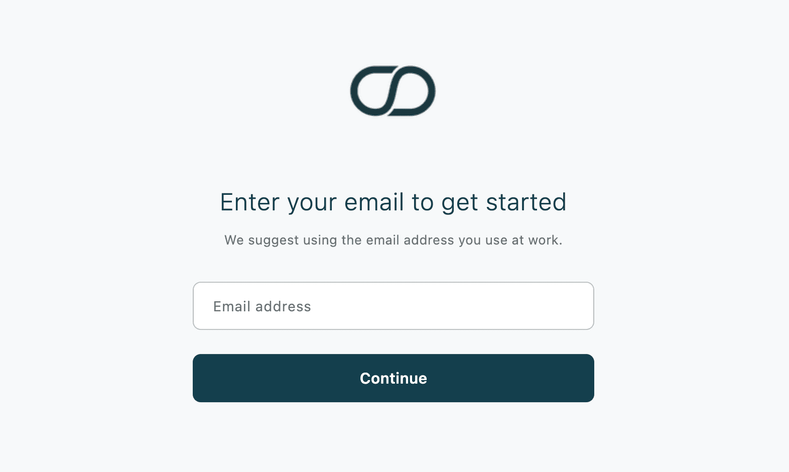 Login screen showing the Omnium logo, the heading "Enter your email to get started", the Email address field, and the Continue button