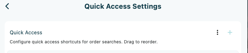 The Quick Access screen in its empty state, showing a centred dashboard icon and the message "No Quick Access items configured"